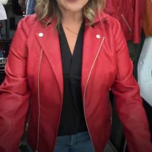 Baccini Red vegan leather moto jacket size XLg